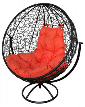 Кресло "Кокон" круглое вращающееся (стойка корич, корзина темно-корич, подушка красная) м.н. 120 кг