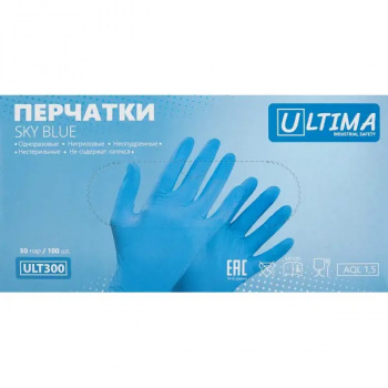 Перчатки нитриловые неопудренные ULTIMA 300 SKY BLUE размер XL 100шт/уп