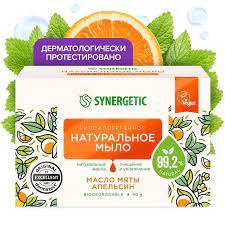 Мыло туалетное SYNERGETIC Масло мяты и апельсин 90г не марка