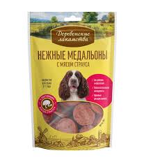 Лакомство Деревенские Лакомства д/соб Медальоны с мясом страуса 90г