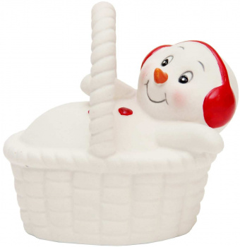 Новогодняя фигурка снеговика "Снеговик в корзине"  арт.41751 (8см, керамика