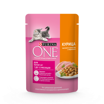 Влажный корм PURINA ONE для котят с курицей и морковью 75 г