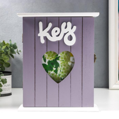 4093421 Ключница дерево 6 крючков Цветочное сердце 26,3х21,8х8,3 см