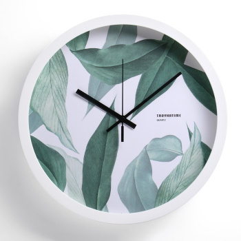 Часы настенные "Листья", белый-зелёный d-30,5 см