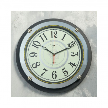 Часы настенные круг с зеркалом d=40,5см, корпус черный "Классика слоновая кость" "Рубин"