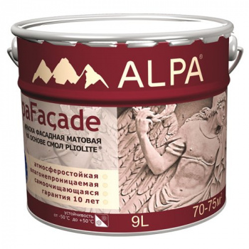 Краска фасадная Альпафасад на основе смол Pliolete матовая белая 9л