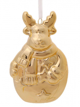 Новогоднее подвесное украшение Золотой Олень из доломитовой керамики  8.5x5.5x1.5см 