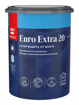 Краска влагостойкая Tikkurila Euro Extra 20 полуматовая база С бесцветная 0,9л