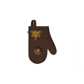 Рукавица коричневая с деревянным логотипом "Банные Штучки", войлок 100%