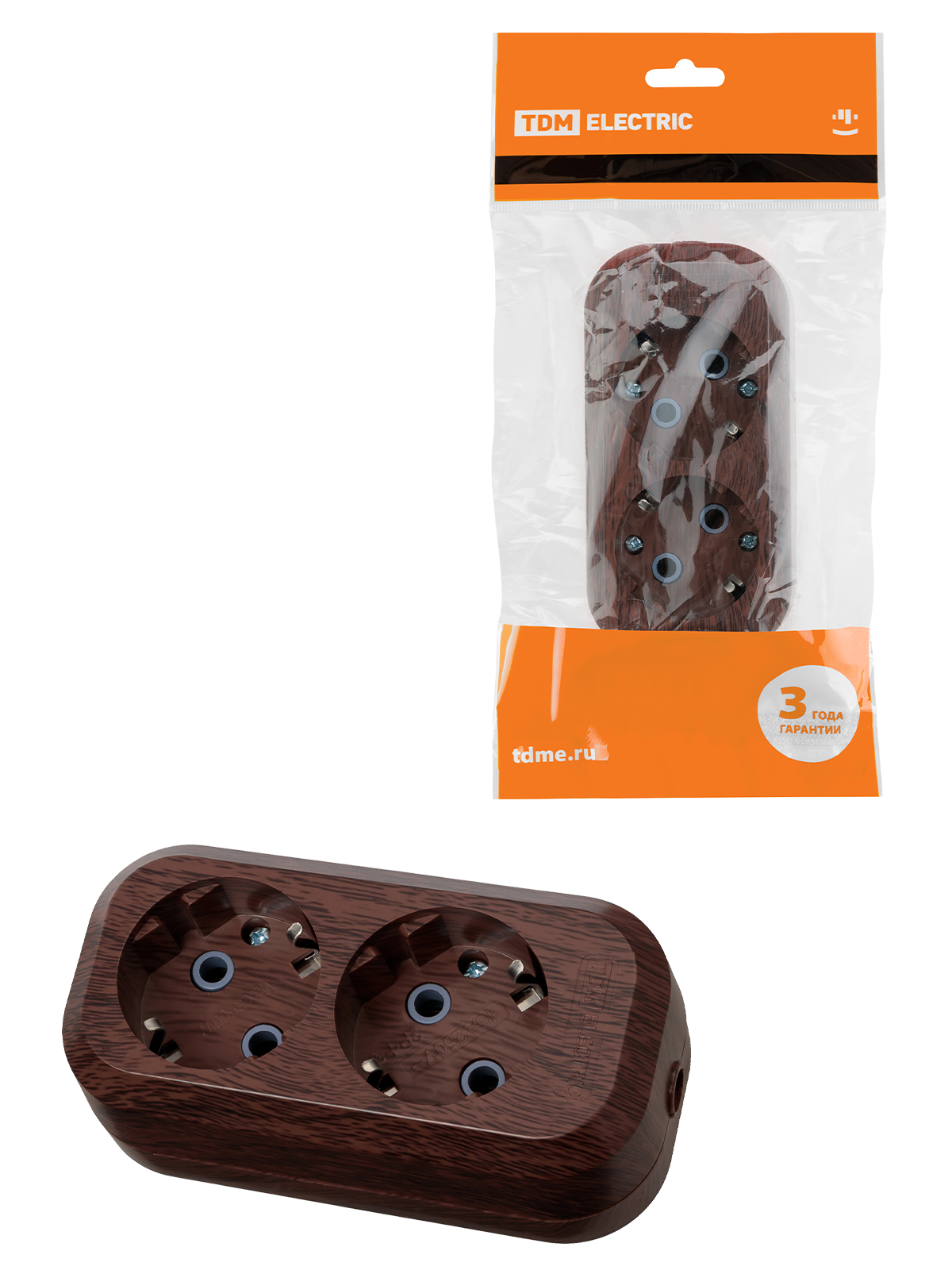 SQ1806-0060 Колодка розеточная 2 гнезда 2П+З 16А 250В Эко (бук) TDM