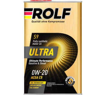 Масло моторное синтетическое, ROLF Ultra SAE 0W-20 ACEA C5 API SN plus, 1 L 