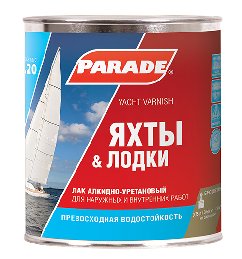 Лак PARADE яхтный алкидно-уретановый L20 Яхты & Лодки Матовый, 0,75л 