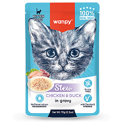 Корм Wanpy Cat Дополнительный для котят нежное рагу из курицы и утки 70 г