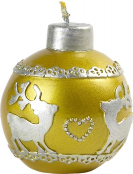 Новогодняя свеча Золотой шар из парафина  5.5х5.5х6см арт.
