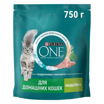 Корм сухой Purina ONE для взрослых кошек с индейкой 750г