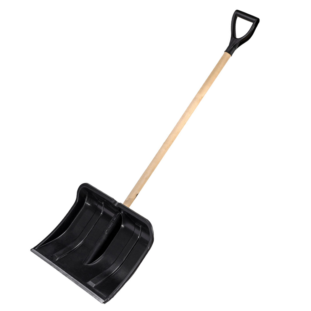 69-0-440 Лопата снегоуб., пластм., с накл., дер. черенок, с V-образной рук., Богатырь, 500х400мм
