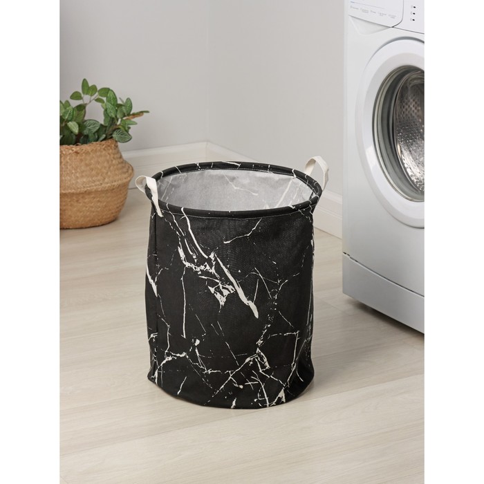 5477673 Корзина бельевая текстильная Доляна Мрамор, 35×45см, цвет чёрный