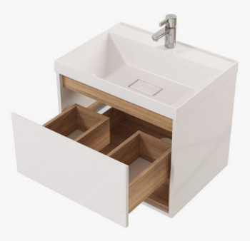 Тумба подвесная BATISTE 60 с раковиной Style, белый глянец /ватан TOPPUS (Ш600,Г450,В490)