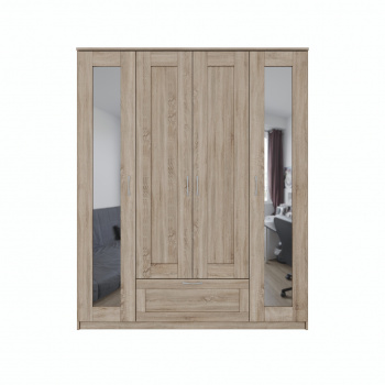 Шкаф "СИРИУС" комбинированный 4 двери с 2 зеркалами, 1 ящик 156х50х190 см, цвет: сонома