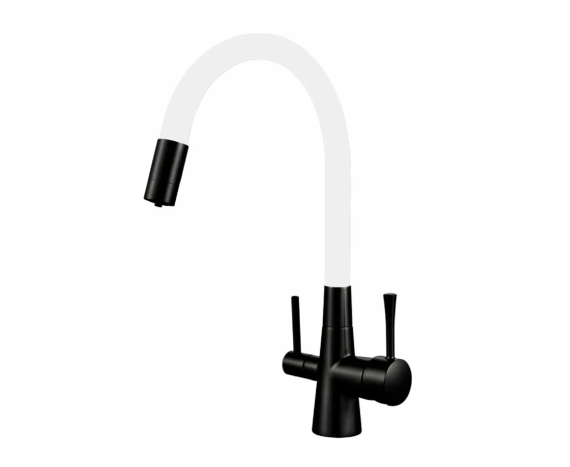 T60003BН-0 Смеситель для кухни  одноруч, с высоким гибким изливом, выход фильтр, белый OUTE