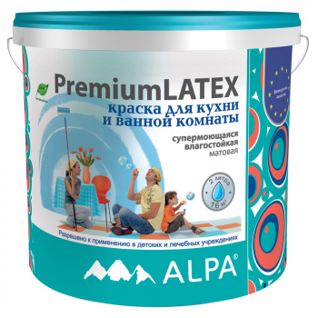 Краска латексная Альпа ПремиумЛатекс влагостойкая для кухни и ванной матовая база С 1,8л