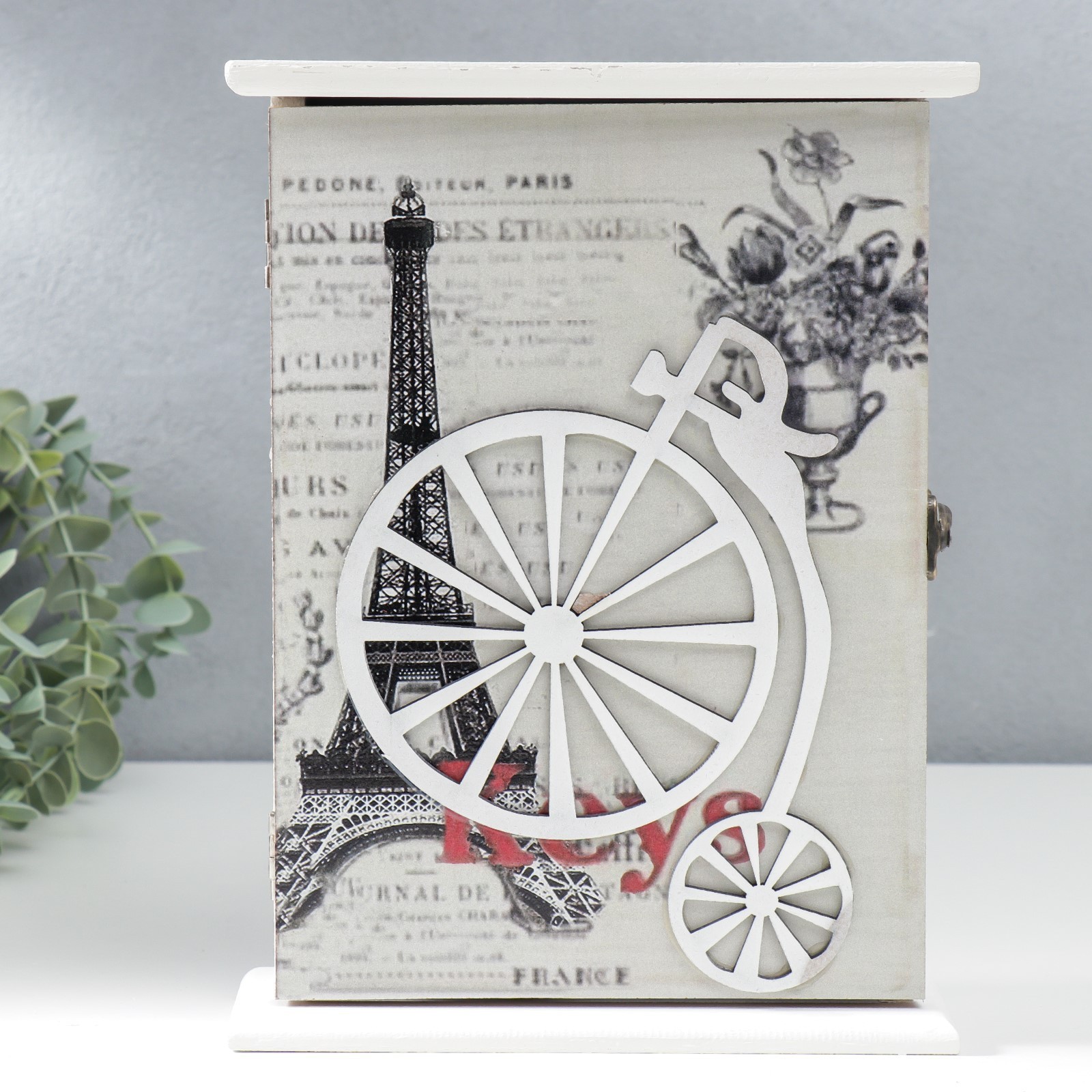 4762574 Ключница дерево Эйфелева башня. Велосипед 29,5х21,8х5,8 см.