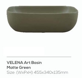 Раковина накладная овальная, без перелива, без консоли, цвет зеленый, Velena