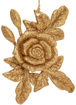 Украшение новогоднее подвесное елочное Роза золотая из полипропилена / 11x8см