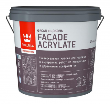 Краска фасадная Tikkurilla Facade Acrylate глубокоматовая база А белая 2,7л