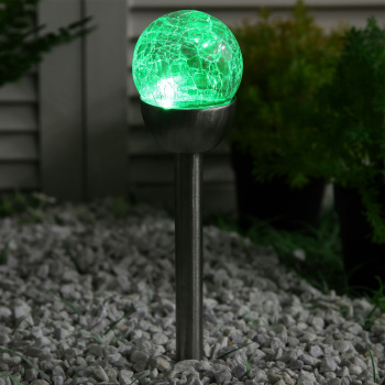 Фонарь садовый на солнечной батарее "Стеклянный шар", 36.5 см, d=6 см, 1 LED, металл, RGB    