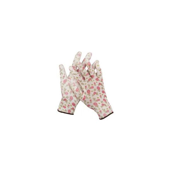 Перчатки GRINDA садовые, прозрачное PU покрытие, 13 класс вязки, бело-розовые, размер S