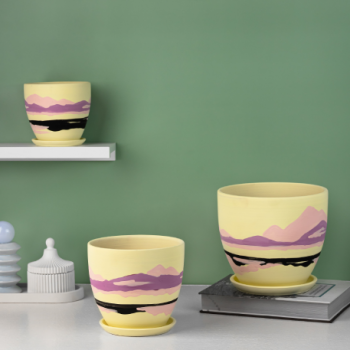 Горшок керам. с поддоном В/О "Горы" жел. № 5 d22см h19,5см 5,9л