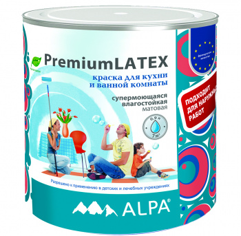 Краска влагостойкая латексная Альпа ПремиумЛатекс для кухни и ванной матовая белая 0,9л