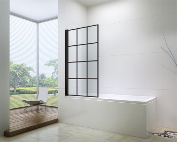 Шторка душевая на ванну ID-2203, прозрачное стекло/черный 5 мм (700*1400)