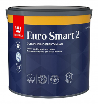 Краска интерьерная Tikkurila Euro Smart 2 глубокоматовая база А белая 2,7л