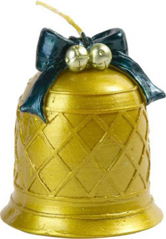 Новогодняя свеча Золотой колокольчик из парафина  6.5х6.5х7.8см арт.