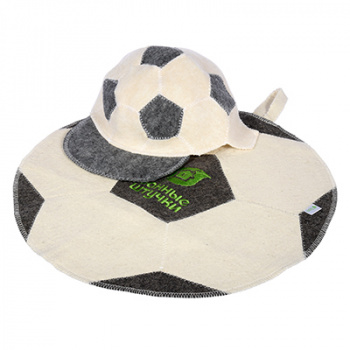 Набор из 2-х предметов (шапка Футбольный мяч, коврик Футбольный мяч) "Банные штучки", войлок 100%