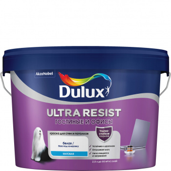 Краска латексная Dulux Ultra Resist гостиные и офисы матовая BW белая 2,5л