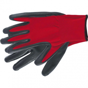 Перчатки полиэфир красные с чёрным нитрильным покрытием маслобензостойкие, L, 15 класс// Stels