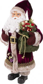Фигурка новогодняя Санта-Клаус в бордовом костюме из пластика и ткани  28,5x19,5x61см 