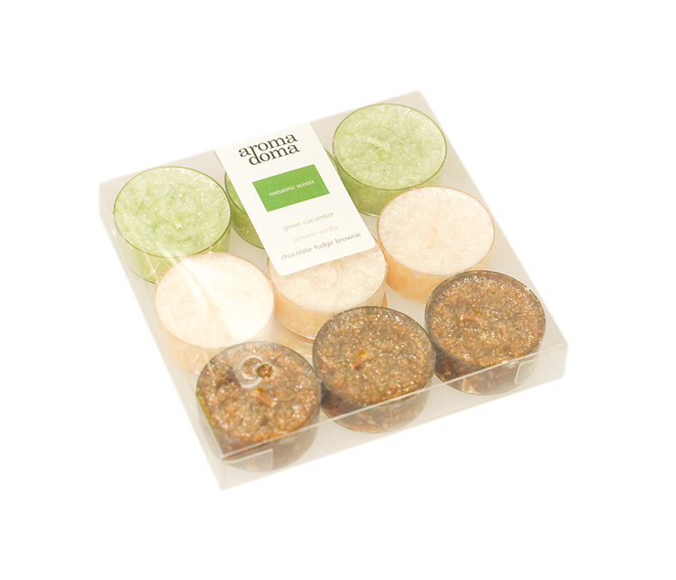 Набор свечей-таблеток Tealight Жасмин-ваниль,огурец, брауни 9 шт