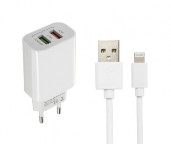 Устройство зарядное сетевое LuazON LCC-96, 2 USB, 2 A, кабель Type-C, белое