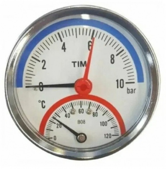 Термоманометр с задним подключением, D 80 мм, 1/2", 10 бар 0-120°C, TIM