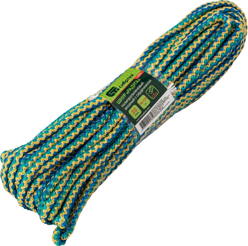 93954 Шнур вязаный 6мм 20м п-п с серд. Радуга, 6мм, L20м, 90-110 кгс, СИБРТЕХ