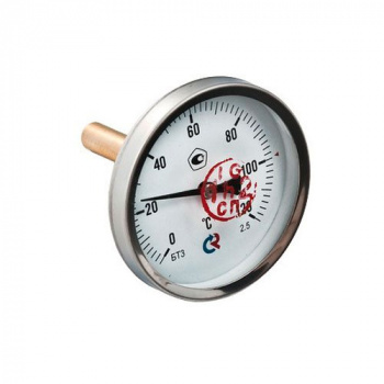 Термометр погружной с задним подключением, D 63 мм, 1/2", 0-120 °С, БТ-31