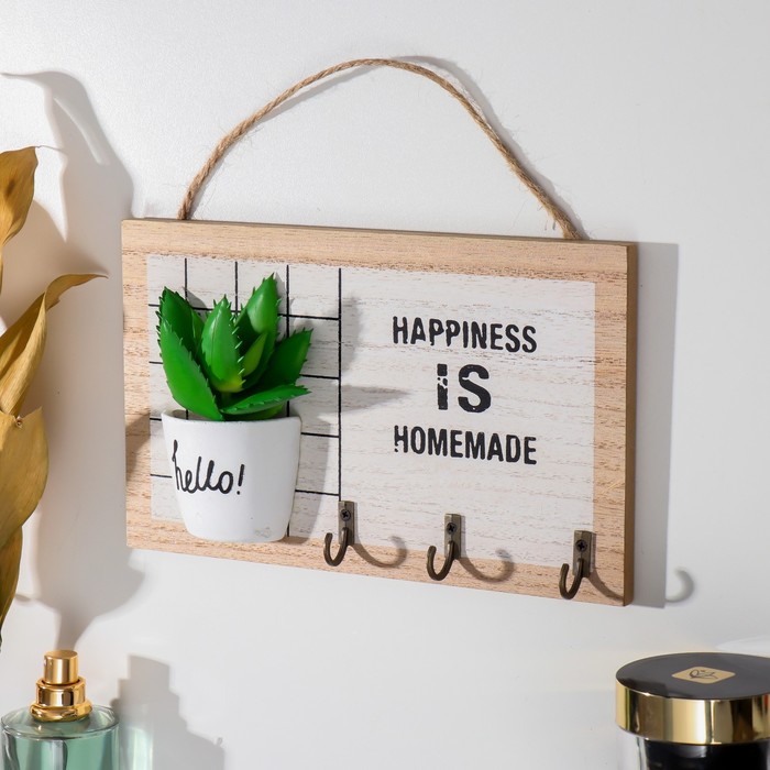 7048639 Крючки декоративные дерево Суккулент в горшочке 12,5х20,5х4 см