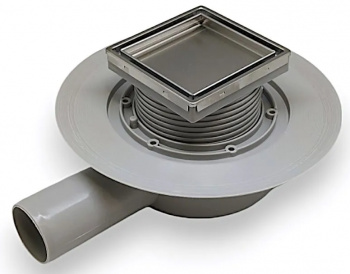 Трап горизонтальный, D50, сухой гидрозатвор, 100x100мм, нержавеющая сталь, под плитку