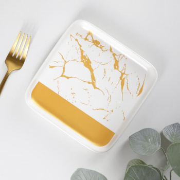 Тарелка квадратная "Gold" 16х2 см, цвет белая 