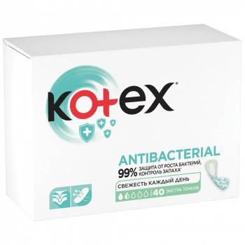 Прокладки ежедневные KOTEX Антибактериальные Экстра тонкие 40шт