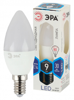 Лампа светодиодная B35-9w E14 4000К, нейтральный белый ЭРА СТАНДАРТ (свеча)